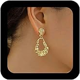 Vacaonio Vintage Hollow Teardrop Dangle Earrings Gold Metal Open Geometric Earrings Hammered Teardrop Statement Earrings Large Teardrop Hoop Earrings Jewelry for Women