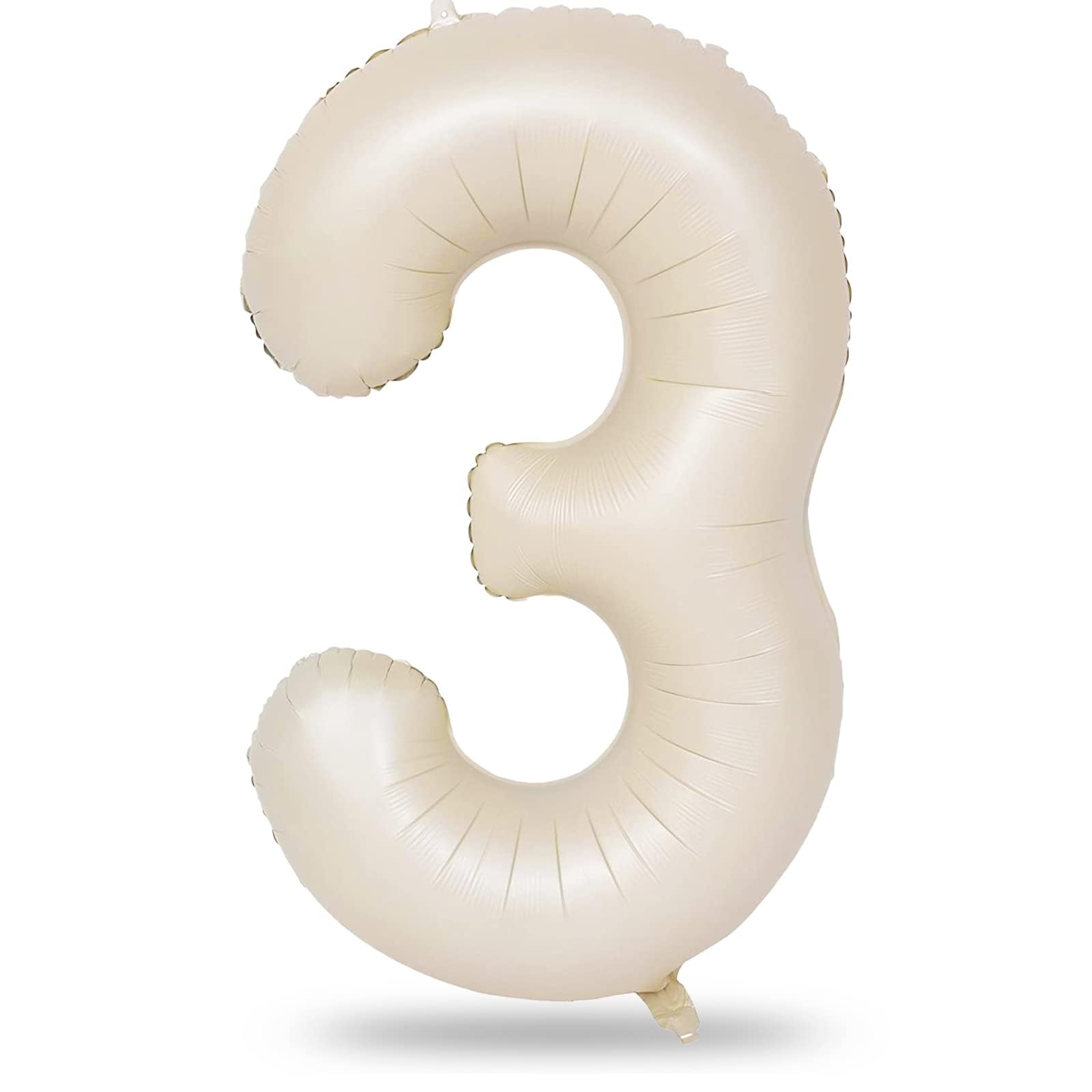 Photo 1 of 40 Inch Beige Large Numbers Balloons 3, Self Inflating Ivory White Digit 3 Helium Balloons for 3rd Girls, Cream Foil Mylar Number Balloons 0-9 for Women Birthday Party Anniversary Supplies Decorations