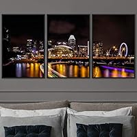 3 Piece Framed Canvas Wall Art City Illuminations Canvas Prints Home Artwork Decoration for Living Room,Bedroom - 16