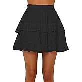 Misng Women's Tiered Ruffles Flared Mini Skirt Casual Boho Flowy Pleated Swing Beach Stretchy High Waisted Mini Skirt