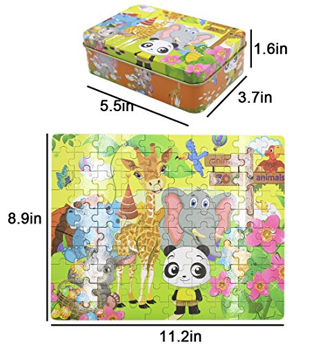 100 Pieces Kids Wooden Jigsaw Puzzle for toddlers 3-6 Ages, Kids Educational Puzzles Toys to Develop Dexterity and Problem Solving, with a Storage Box(Zoo Animals) - Thumbnail 6