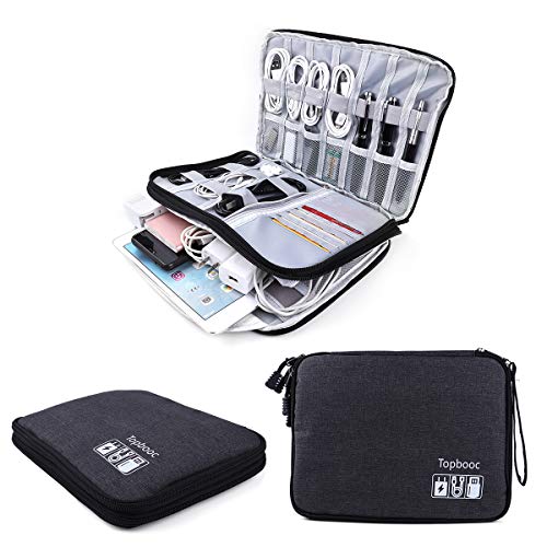 Travel Electronics Accessories Organizer Bag , Two-layers Portable  Cord Usb  Charging Cable  Chargers Storage Gadget Bag Must Haves Tech Gifts for Men  and Women (L.Black)