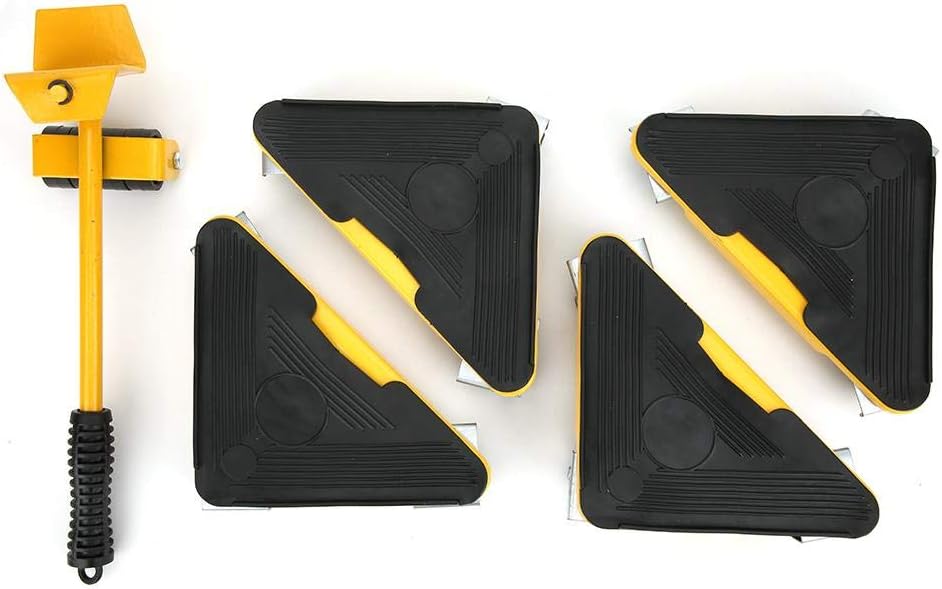 Furniture Lifter, 5Pcs Removable Portable Heavy Furniture Mover Tool Universal Wheel Transport Shifter Furniture Sliders with 180° Rotatable Crowbar, Anti-Slip Thicken Handle