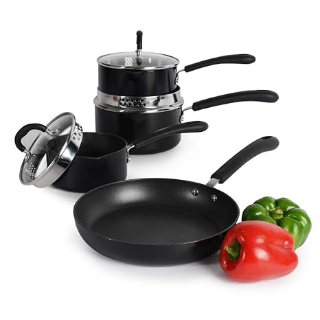 ProCook Gourmet Non-Stick Kochgeschirr | Induktion | Topfset | mit Antihaftbeschichtung | mit Abgießdeckel aus Glas und Schüt