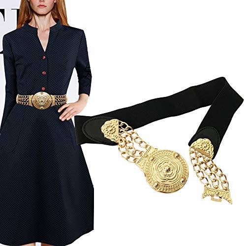 VITORIA'S GIFT Vintage Women Waist Belt,Gold Metal Mirror Face Belts Wide Self Tie Wrap Around Waist Thin Waistband