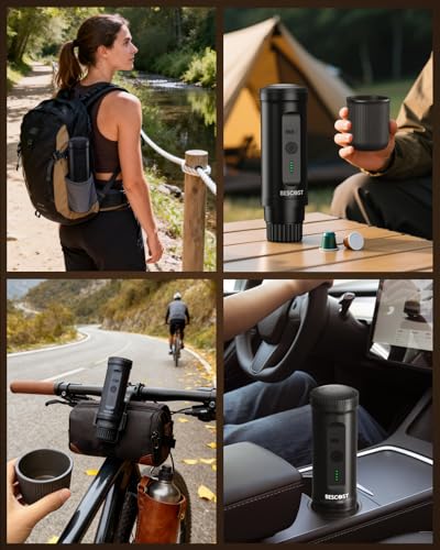 BESCOST Portable Coffee Maker, 2 in 1 Portable Coffee Maker Compatible with Espresso Capsules and Coffee Powder, 9600mAh 20 Bars, Rechargeable for Travel, Camping, Car, Home