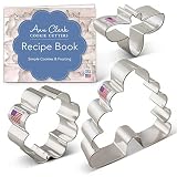 Bee Cookie Cutter Set with Recipe Booklet - 3 Piece - Bee, Beehive and Small Flower - Ann Clark - US Tin Plated Steel