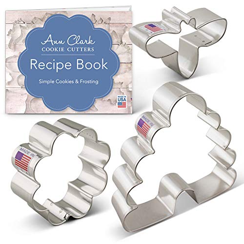 Bee Cookie Cutter Set with Recipe Booklet - 3 Piece - Bee, Beehive and Small Flower - Ann Clark - US Tin Plated Steel