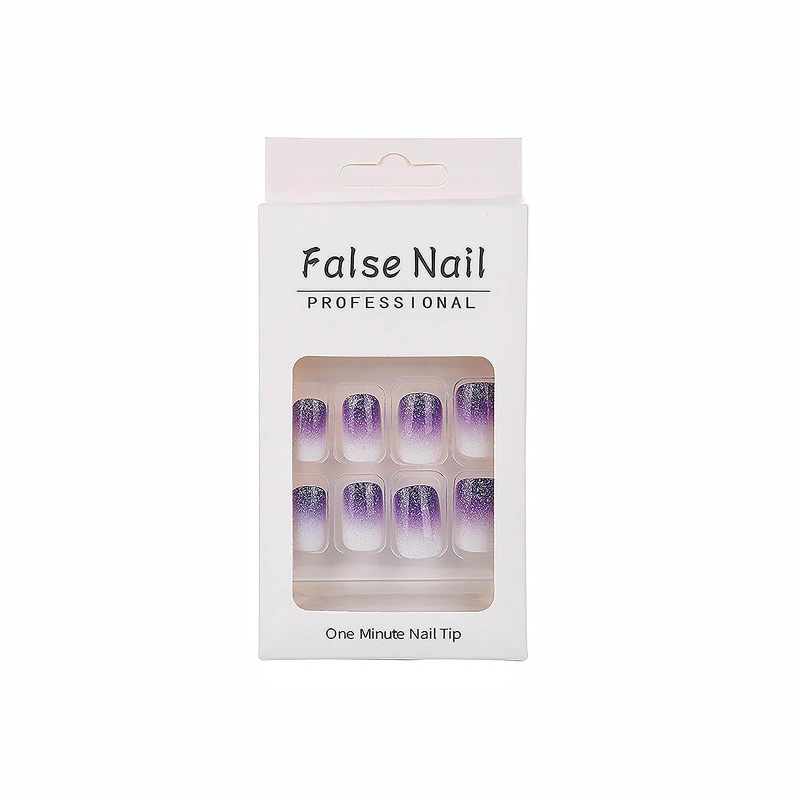 Square Press on Nails Short Fake Nails Purple French Tip False Nails Ombre Glue on Nails with Glitter Designs Nails Press ons Acrylic Nails Glossy Stick on Nails for Women and Girls 24Pcs - Image 5