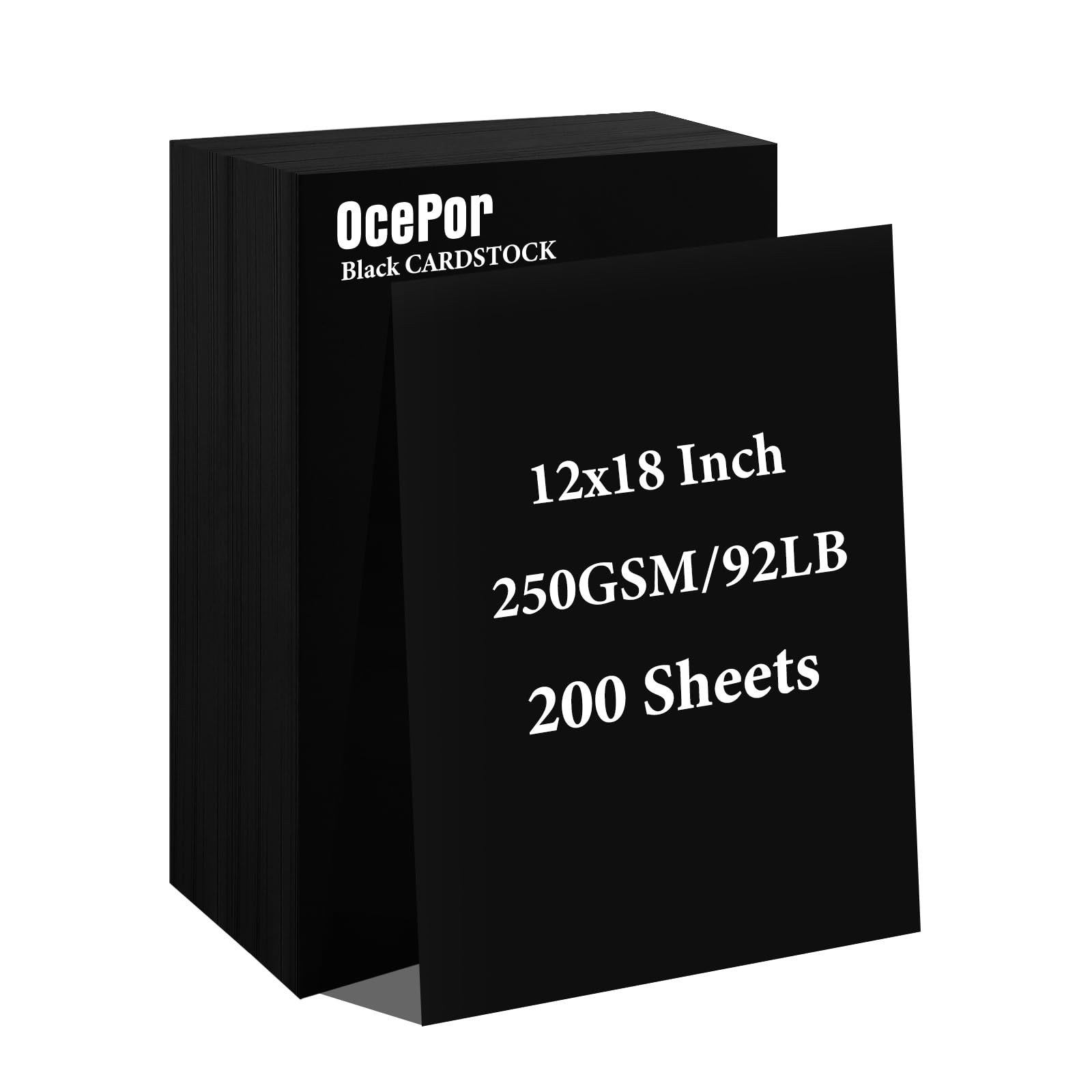 OcePor 200 Sheets Black Cardstock 12” x 18”, 92lb/250gsm Black Card Stock, Thick Card Stock Paper, Heavy Cardstock Paper for Printer, Resume, Scrapbooks, Art, Crafts, Business Cards Image