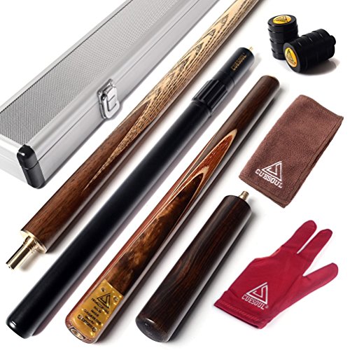 CUESOUL 3/4 Jointed Snooker Cue 57 inch Handcraft with Mini Butt End Extension Packed in Aluminium Cue Case D303