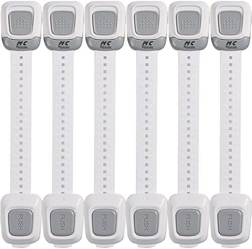 M&C Longer Child Safety Locks | 12 Bonus Adhesives + 4 Corner Guards | No Drilling 6 Pack White Cabinet Latches