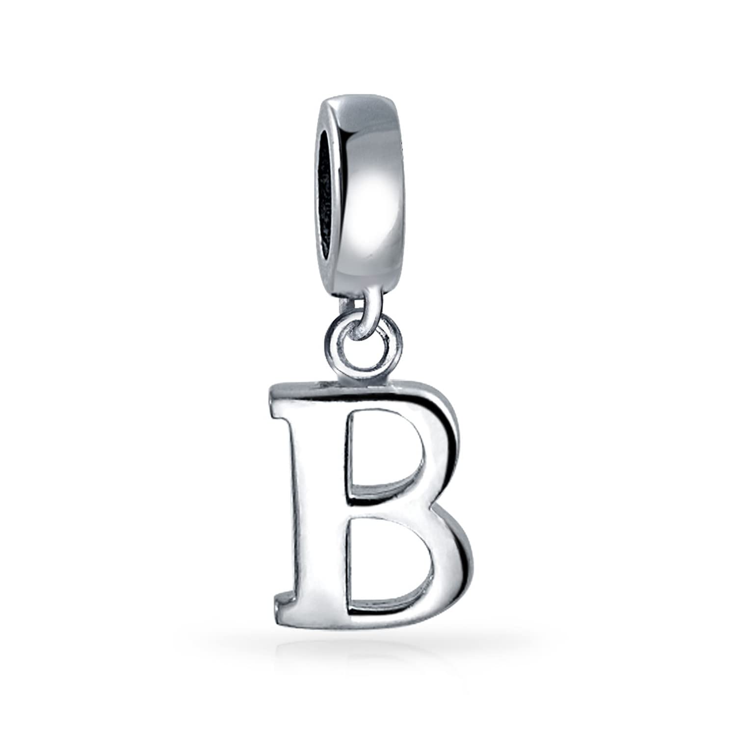 Bling Jewelry Personalized Gift Block Letter B Alphabet Initial Dangle Charm Bead For Women For Teen .925 Sterling Silver For European Bracelet