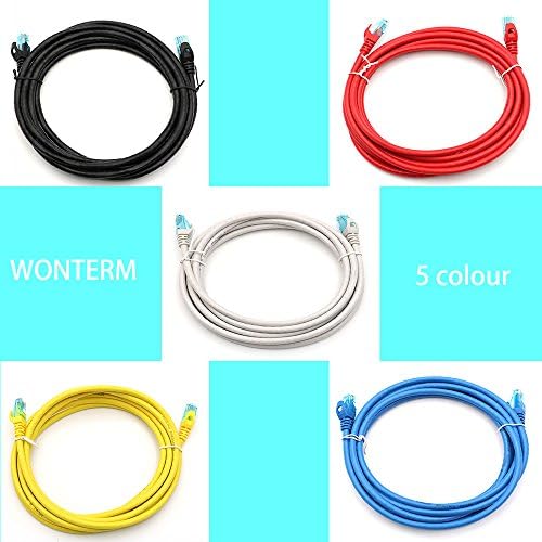 WONTERM RJ45 Cat6 Ethernet Patch Cord 10 FT （3 Meter）in Electronics Copper Computer Networking Cable (5 Pack) PVC Jacket-Multi Color (Grey / Black / Red / Yellow / Blue)