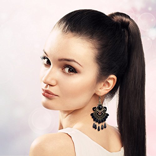 Aniwon Punk Style Wedding Party Black Lace Choker Beads Tassels Chain Pendant Necklace Earring Set for Women (Choker+Earring)