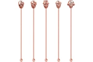 Mewuthede Skull Shape Swizzle Sticks, Reusable Stainless Steel Coffee Beverage Stirrers Cocktail, 5-Pack Drink Stir Sticks for Bar Party Home Office (Rose Gold)