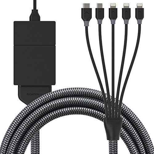Elevation Lab Full Power Multi Port Family Charger Cord (with Power Supply- 9 ft) - 5 in 1 (NOT A Shared USB Port) 3 MFi Certified Lightning, USB C, Micro USB | iPhone, AirPods, iPad Pro Air