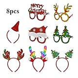 U-Goforst 8 PCS Christmas Holiday Party Fancy Headband Hats Glasses Frames Reindeer Antlers Photo Prop Booth(Christmas A)