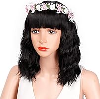 Aisi Hair Bob Curly Wig Synthetic Short Black Wig With Bangs
