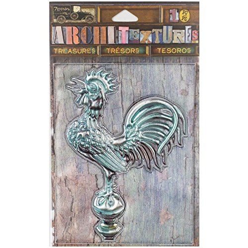7 Gypsies Architextures Treasures Adhesive Embellishments - Weathered Patina Metal Rooster 4"