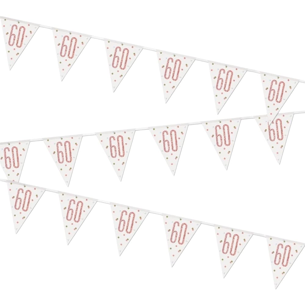 Stunning Rose Gold 60th Birthday Glitz Prismatic Flag Banner (274cm) - Perfect Celebration Decor for Birthday, Anniversary, & More - 1 Pc