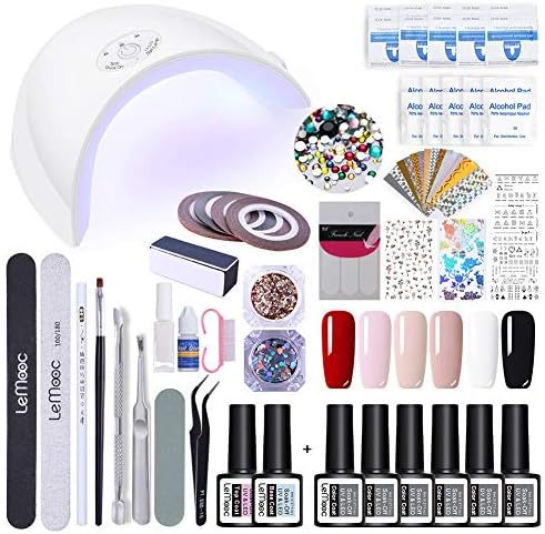 LEMOOC Gel Nail Polish Beginner Starter Kit 36W LED Nail lamp Dryer Manicure Tools Gel Polish Base Top Coat 3D Decoraion Nail Glitter Sequins
