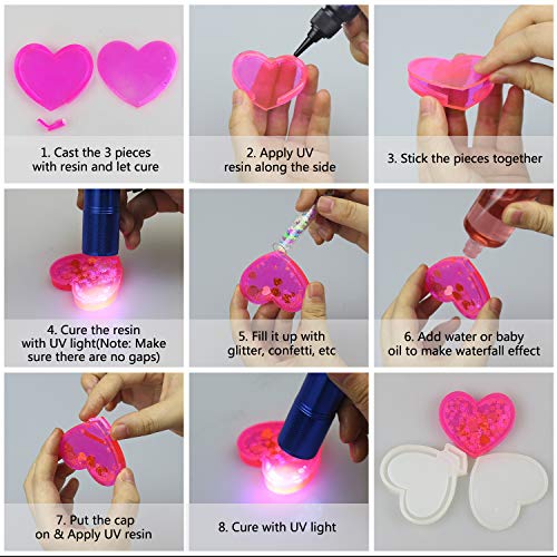 UV Resin Molds LET'S RESIN Kawaii Resin Shaker Mold, Crystal Silicone Molds, Epoxy Resin Molds with Square, Heart, Star, Hourglass, Seashell, Wine Glass, Perfume Bottle, Beaker Glass molds