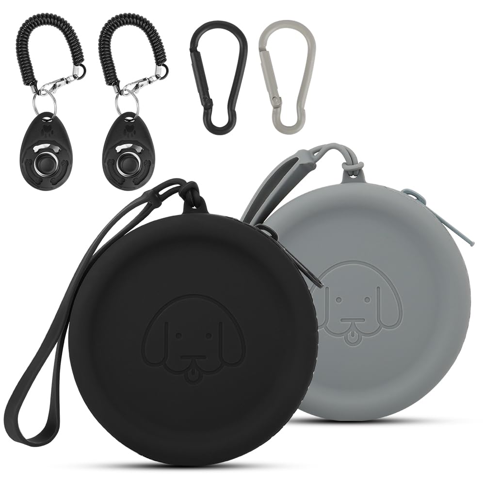 Silicone Dog Treat Pouch Small Bag,with Pet Training Clicker,Walking Bag for Dog and Cat, Pocket Size,Easy to Clean,Odorless,Zipper Design,Moisture-proof,Travel Walking Bag (Drak gray&Black) — image 1