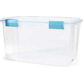 Sterilite 54 Qt Gasket Box, Stackable Storage Bin with Latching Lid and Tight Seal, Plastic Container to Organize Basement, Clear Base and Lid, 1-Pack