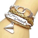 JQUEEN Carved One Direction Silver Plated Paper Airplane Freedom Handcuffs Infinity Leather Bracelet,Gold