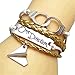 JQUEEN Carved One Direction Silver Plated Paper Airplane Freedom Handcuffs Infinity Leather Bracelet,Gold
