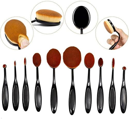 MixBeauty Professional 10 Pcs Oval Face Toothbrush Makeup Brushes Sets Countour Cream Powder Concealer Blush Cosmetic Foundation Brush (Black)