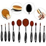 MixBeauty Professional 10 Pcs Oval Face Toothbrush Makeup Brushes Sets Countour Cream Powder Concealer Blush Cosmetic Foundation Brush (Black)