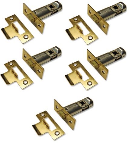 5 Sets of High Quality Tubular Latch, Mortice Latch, Door Latch Designed to be used with Sprung Lever Door Handles, CE Approved (65mm, 2.1/2" Polished Brass)