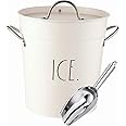 Rae Dunn Ice Bucket with Scoop - Stainless Steel Bucket with Handle, Lid and Ice Scooper - 4 Qt. Storage Bin for Ice Cubes for Bars, Parties, Backyard Barbeques, Picnics, and Camping (White)