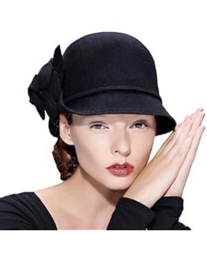 Women's Wool Bucket Hat Cap Vintage Flower Homborg Hats