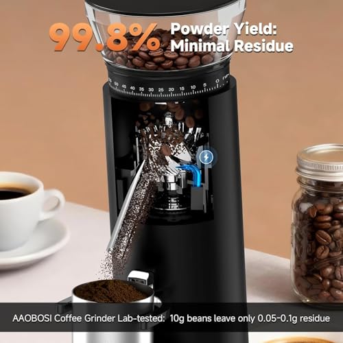 AAOBOSI Cordless Coffee Grinder Electric,Burr Coffee Grinder with Precise 60 Grind Settings,Anti-Static,5-98s Timer, Coffee Grinder Suitable for Indoor Home,Office & Outdoor Camping,Travel Use,Black.