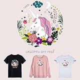 Divine Heat Transfer Vinyl Patch Sticker, Large Flower Unicorn Iron on Printing Heat Transfer Sticker Patch for Kids T Shirts, Women Jeans, Clothes. Hot Animal Design for Party DIY Teamwork