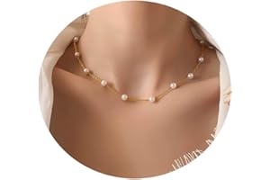 JINGDR Gold Pearl Necklaces for Women 14K Gold Plated Layered Pearl Necklaces Dainty White Pearl Choker Fresh Water Pearl Pendant Necklace Simple Pearls Chain Necklace Small Pearl Accessories Jewelry Set