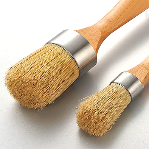 2PCS Chalk Paint Wax Brush Set for Furniture, Round Paint Brushes for
