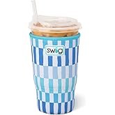 Swig Life Large Iced Cup Coolie, 30-32oz Iced Coffee Cup Insulator Sleeve with Handle, Neoprene Insulated Coolie Keeps Drinks Cold (Glacier Stripe)