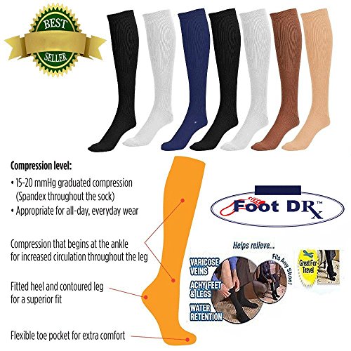 GlowMark Knee High Graduated Compression 20-30 mmhg Socks For Men & Women Helping In Anti-Swelling & Varicose Veins Auto Pilot, Traveler, Flight, Nurse, Runner, Athlete,Basketball (7 Pair)