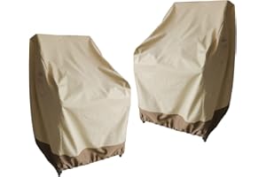 Vanteriam Patio Chair Covers for Outdoor Lawn Furniture Waterproof - 600D Heavy Duty and Waterproof Patio High Back Chair Covers - W29''x D30''x H37.5'' Beige & Brown 2 Pack