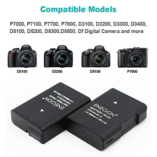 EN-EL14/14a ENEGON Replacement Battery (2-Pack) and Rapid Dual Charger Kit for Nikon EN-EL14/14a (100% Compatible with Original) and Coolpix P7000, P7100, P7700, P7800 DSLR D3100,D3200,D3300,D3400.