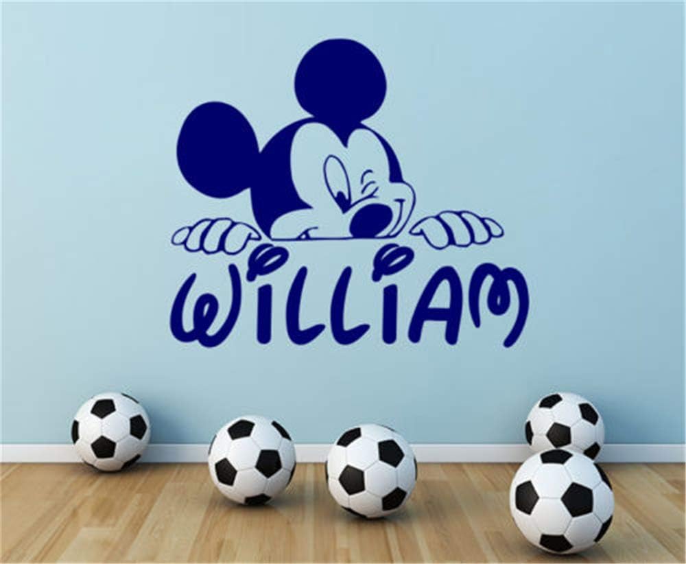 Wikaus Mickey Minnie Mouse Wall Art Decal Sticker Personalized Name Wall Decal Mickey Mouse Decals Boy Nursery Room Decor DIY Customize Name and