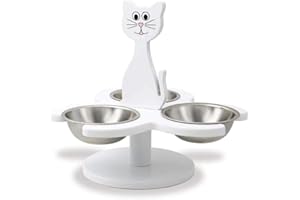 Etna Pet Store Elevated Cat Bowls - Wooden, Raised Pet Feeder Promotes Better Digestion and is Easy on Joints - Multiple Feeder with 3 Removable Bowls for Food and Water - White