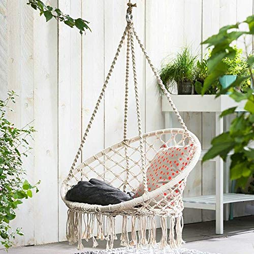 Hängesitze Hängesessel Gartenschaukel Stühle Outdoor & Indoor |Bequemer schwingender Gartenstuhl |Baumwollseil-Makramee… – Bild 4