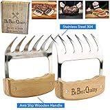 MCBInfinity Meat Claws Stainless Steel Shredders – Pull, Handle, Carve BBQ Pulled Pork, Brisket, Turkey – BPA-Free Metal Forks And Wooden No-Slip Grips For Grill, Smoker, Crockpot, 2 Bear Claws