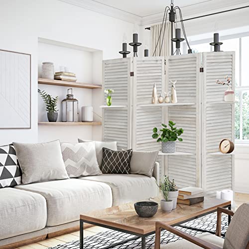 4 Panel Room Divider With Shelves White Room Divider And Folding