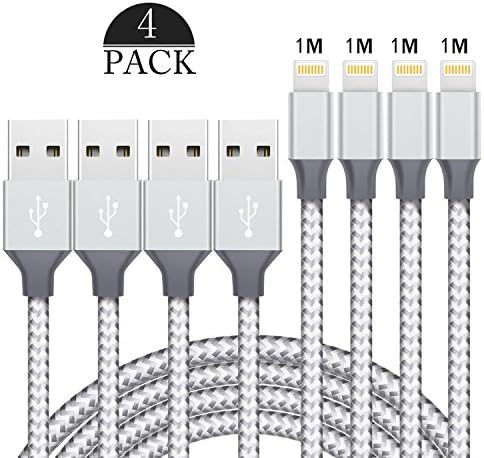 Ofuca Lightning cable, 4Pack 3FT Nylon Braided Charging Cable Cord Lightning to USB Cable Charger Compatible with iPhone X/8/8plus/7/ 7plus/6s/6s plus/6/6 plus/ 5s/5c,iPad, iPod and More (Gray+White)